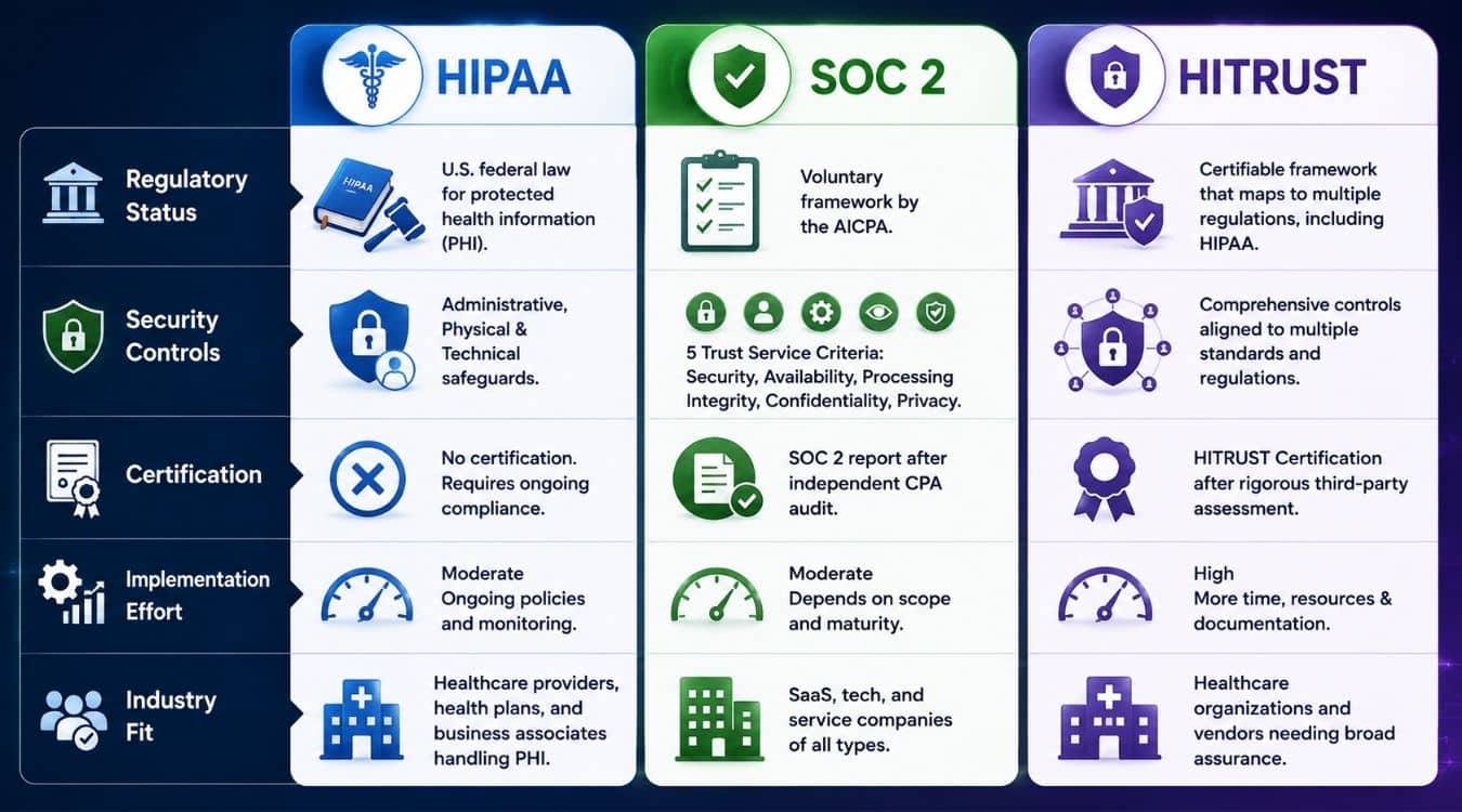 HIPAA Vs SOC 2 Vs HITRUST