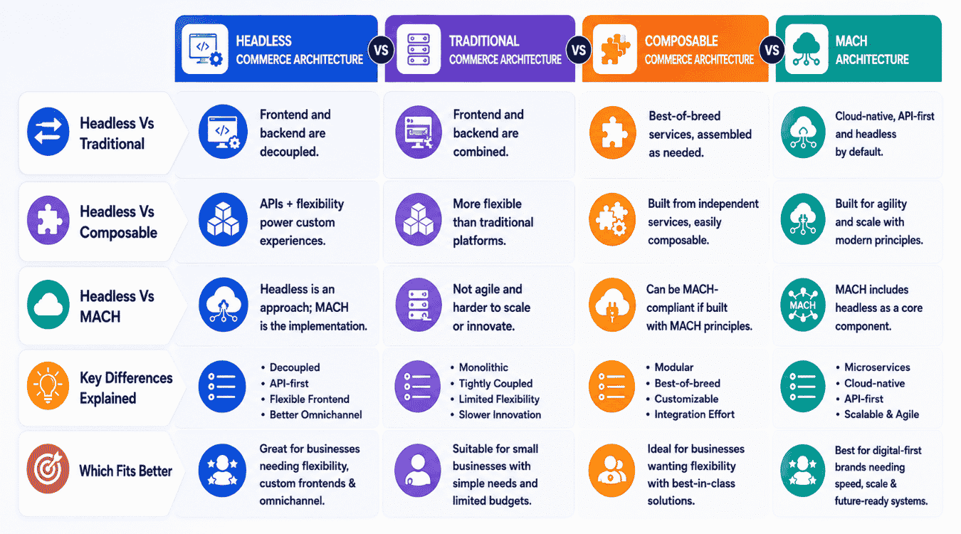 Headless Commerce Architecture Vs Traditional, Composable, And MACH Architecture