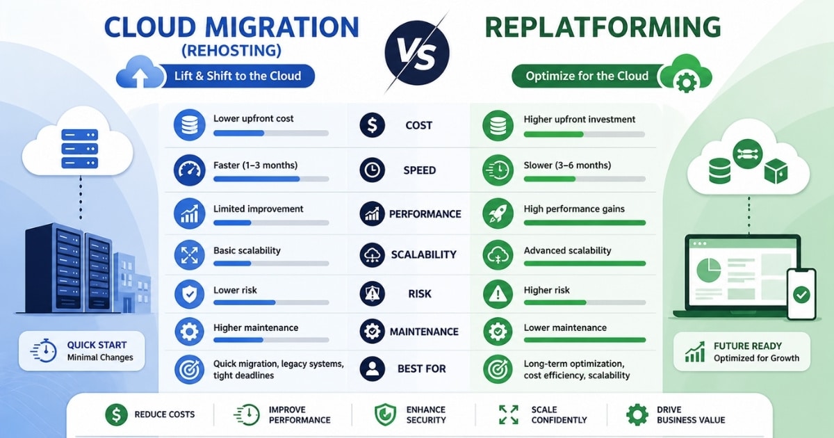 cloud migration vs replatforming
